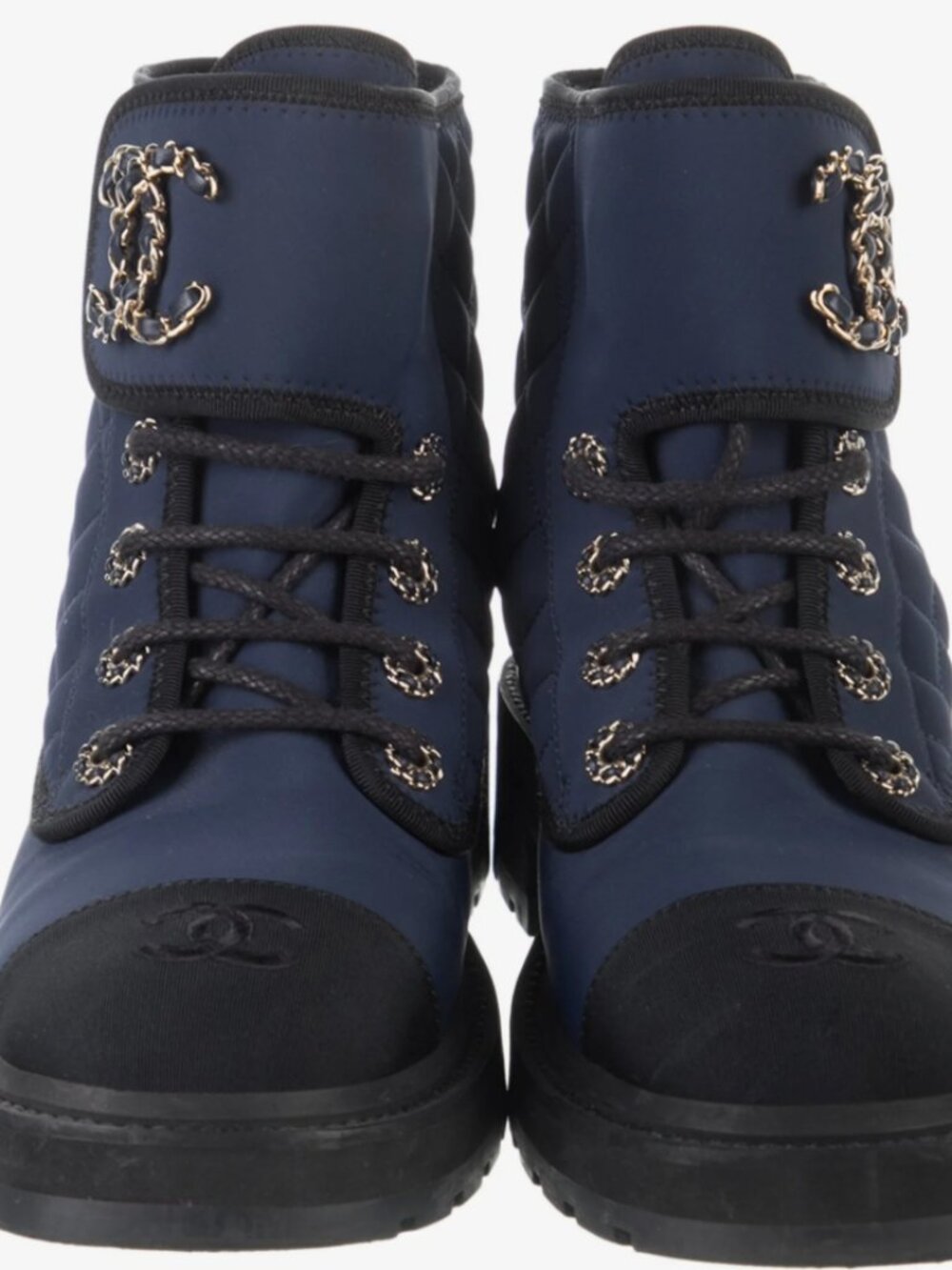 Chanel Navy and Black Quilted Ankle Boots: Size 9